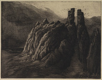 KG 18247
<br/>
Fantasielandschap met klippen ('The Crowhaunted cliffs')
<br/>
<em>Nachenius, Jan Coenraad (1890-1987)</em>